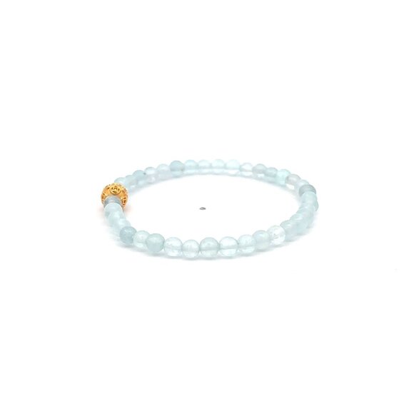 18K Gold Money Coin Ball Lucky Charm Bracelet Mini Gemstones Natural Aquamarine - Picture 3 of 7